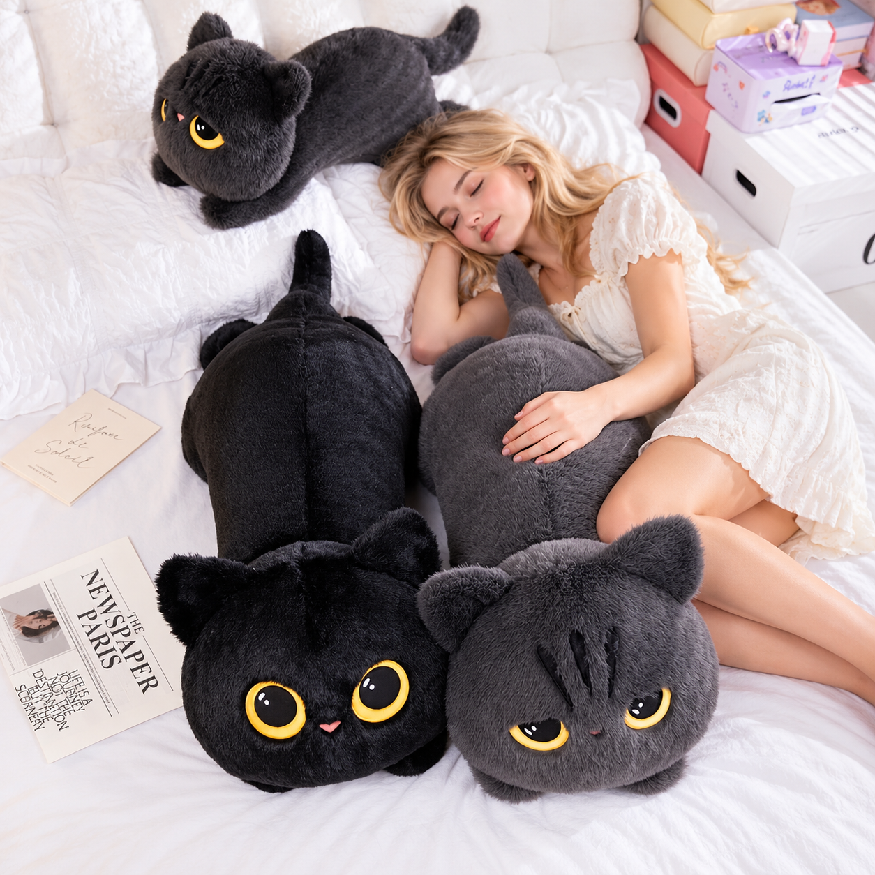 Black Cat Plush Pillow – Cute Kawaii Stuffed Animal Cushion Black Cat Plush Pillow – Cute Kawaii Stuffed Animal Cushion