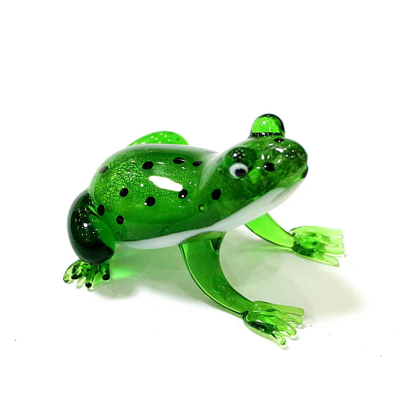Murano Glass Frog Figurine – Glass Animal Mini Statue Home Accent Green glass frog figurine on a white background