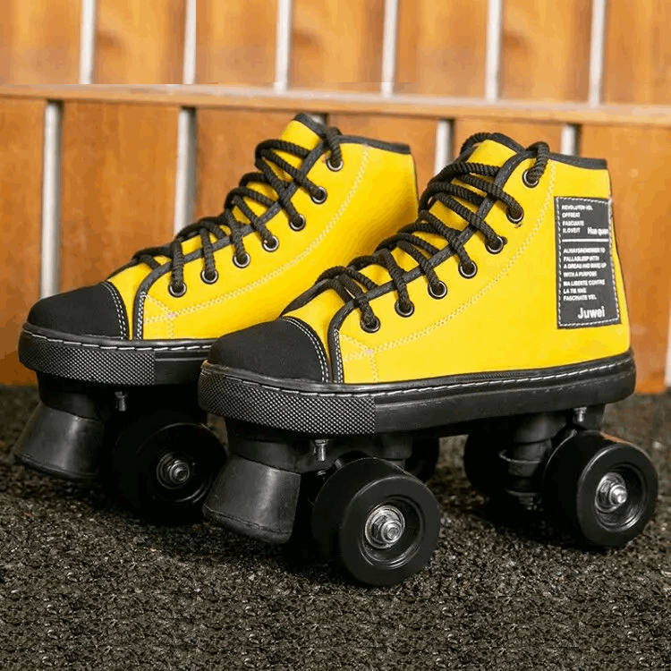 Canvas Quad Roller Skates Shoes for Beginners Canvas Quad Roller Skates Shoes for Beginners Furvenzy Yellow Wheel-Black Men's 4 (Ladies 5)