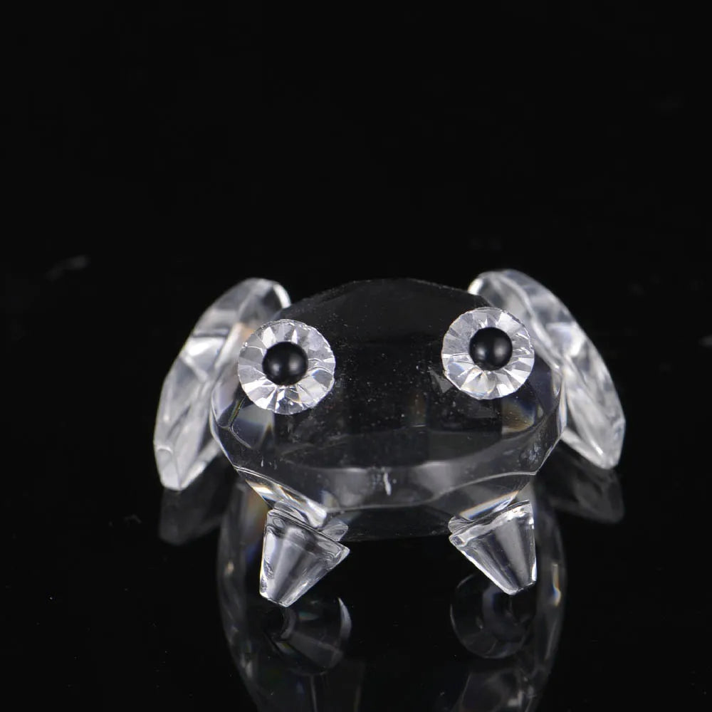 Crystal Glass Frog Figurine Ornament – Handcrafted Animal Paperweight Crystal dog figurine with black eyes on a black background