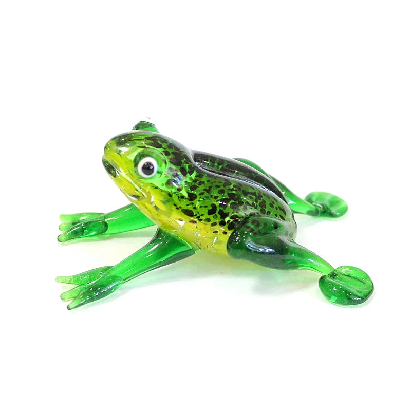 Murano Glass Frog Figurine – Glass Animal Mini Statue Home Accent Green and yellow frog toy on a white background