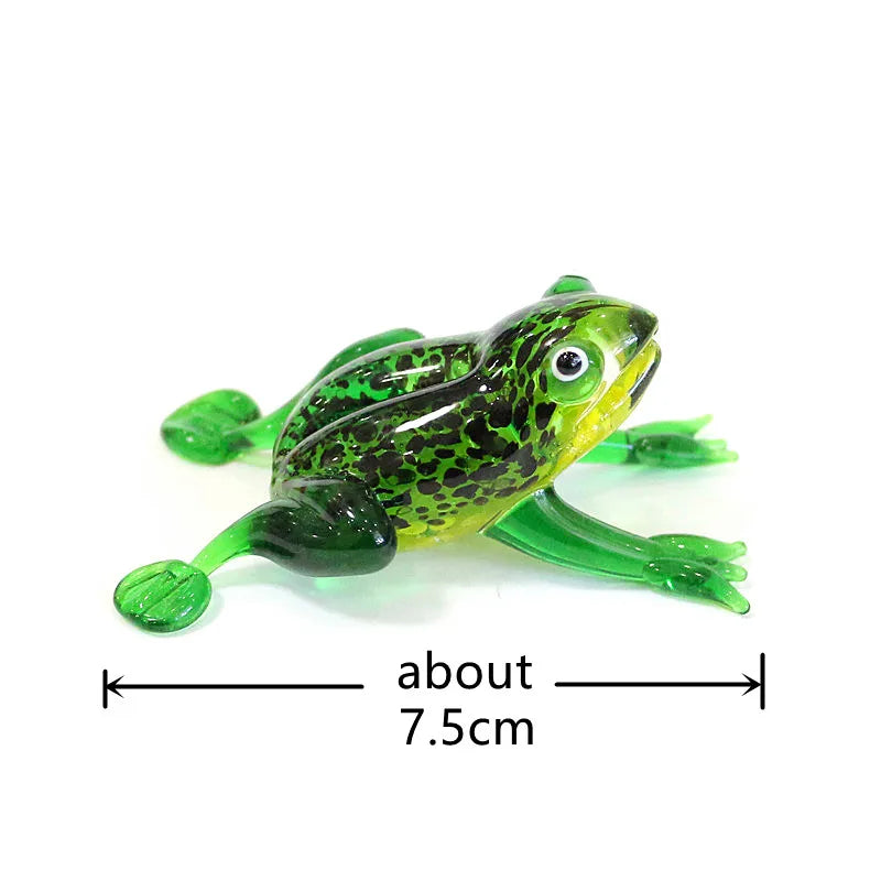 Murano Glass Frog Figurine – Glass Animal Mini Statue Home Accent Glass frog figurine with measurement label on a white background