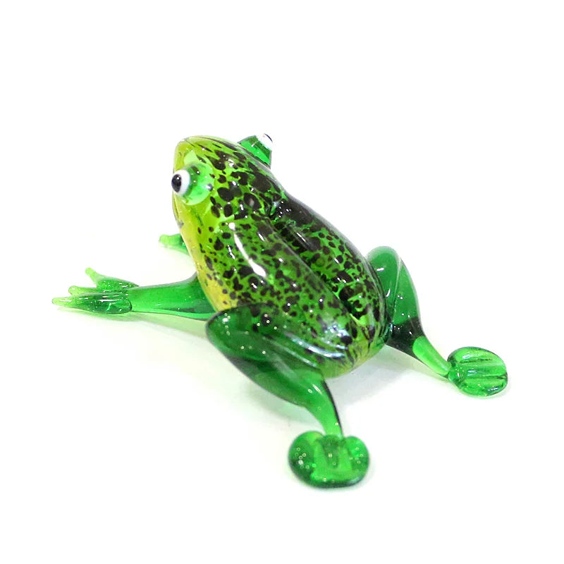 Murano Glass Frog Figurine – Glass Animal Mini Statue Home Accent Green frog toy on a white background
