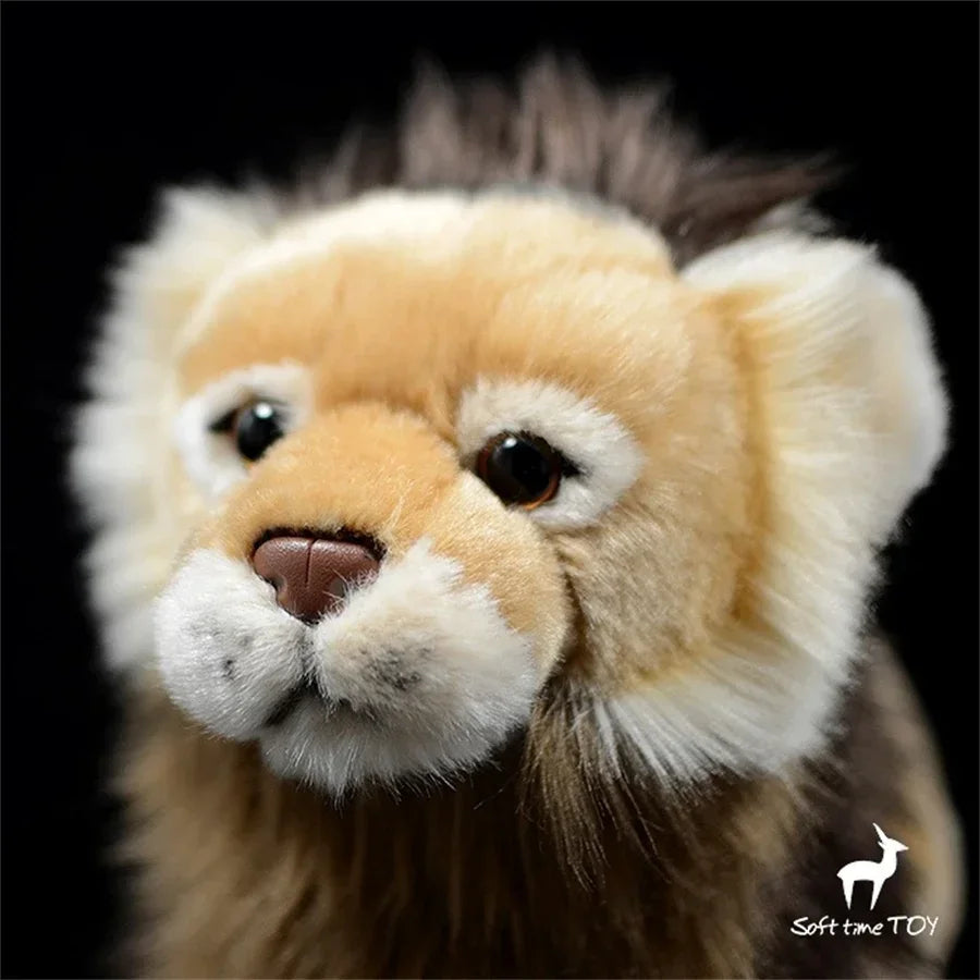 Realistic Lioness Plushie – African Lion Simulation Toy Close-up of a plush lion toy with a black background