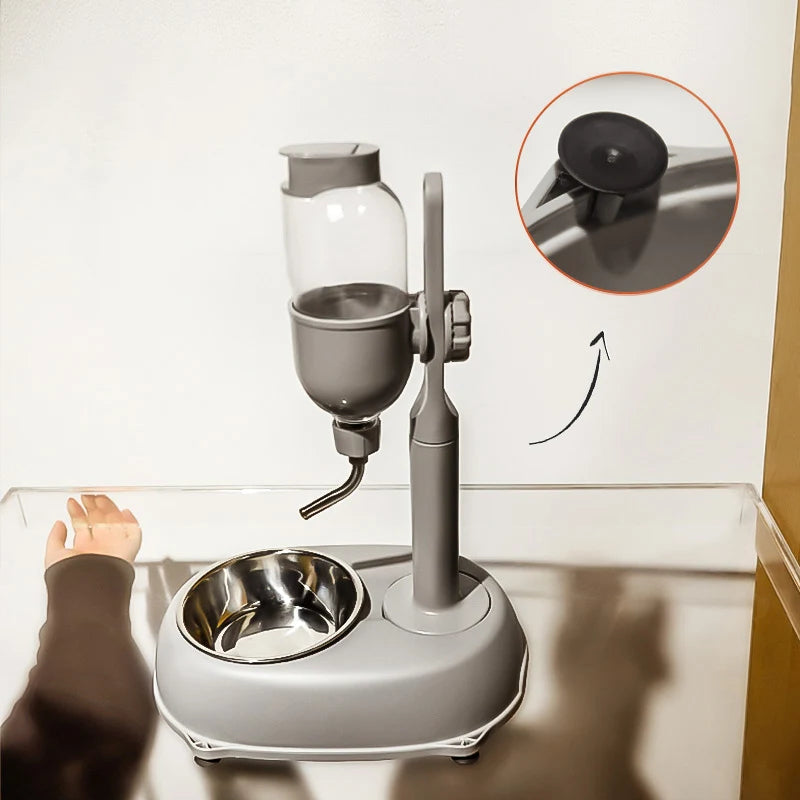 Automatic Pet Water Dispenser & Food Feeder Anti-Tip Wall-mounted pet feeder with water dispenser attached to a door handle.