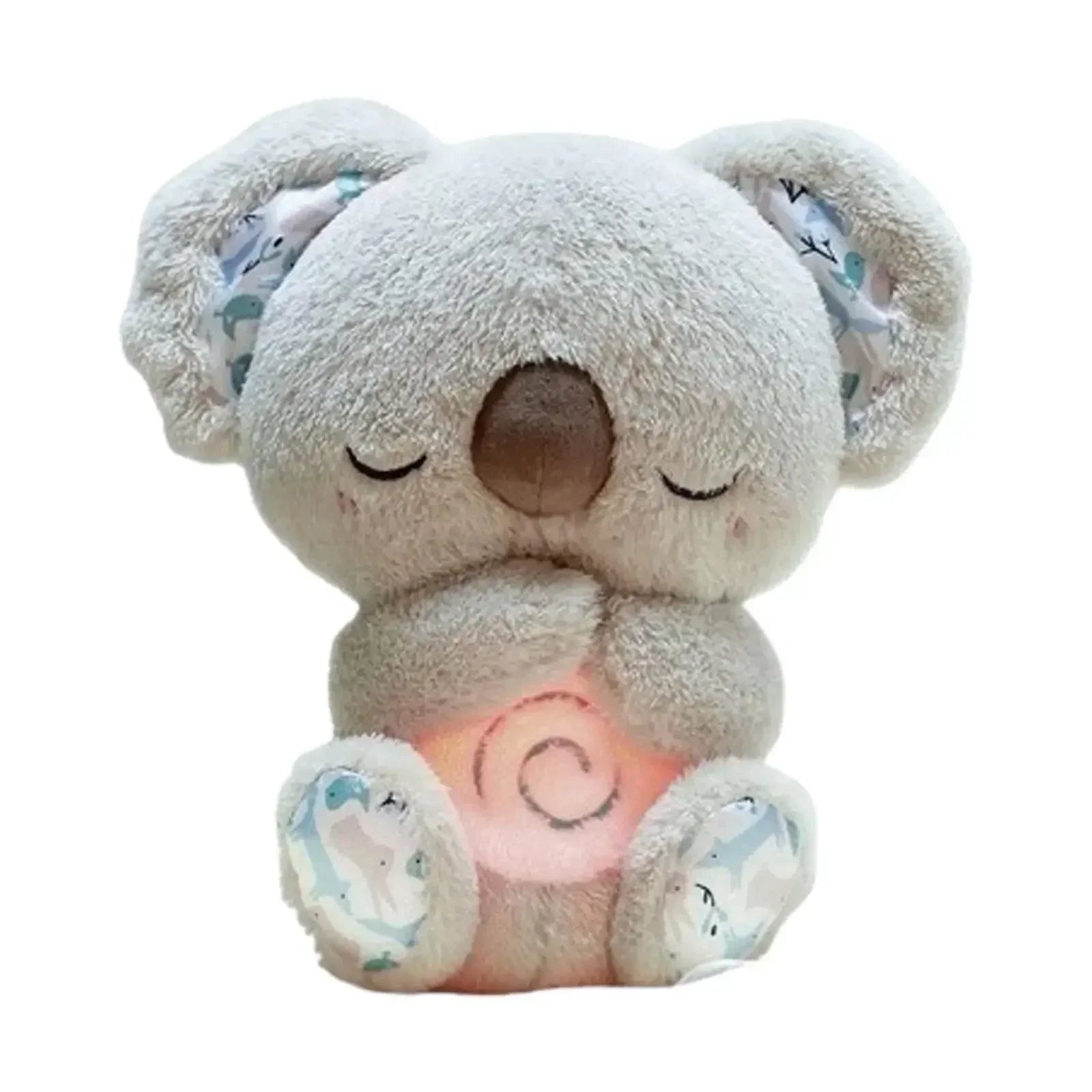 Baby Breathing Otter Plush with Light & Sound Plush elephant toy with a glowing heart on a white background