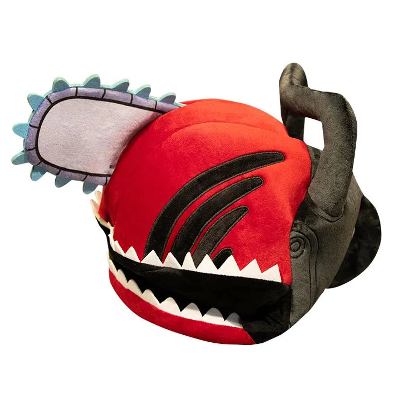 Chainsaw Man Plush Hat Anime Cosplay Headwear Plush toy resembling a shark with a chainsaw on a white background
