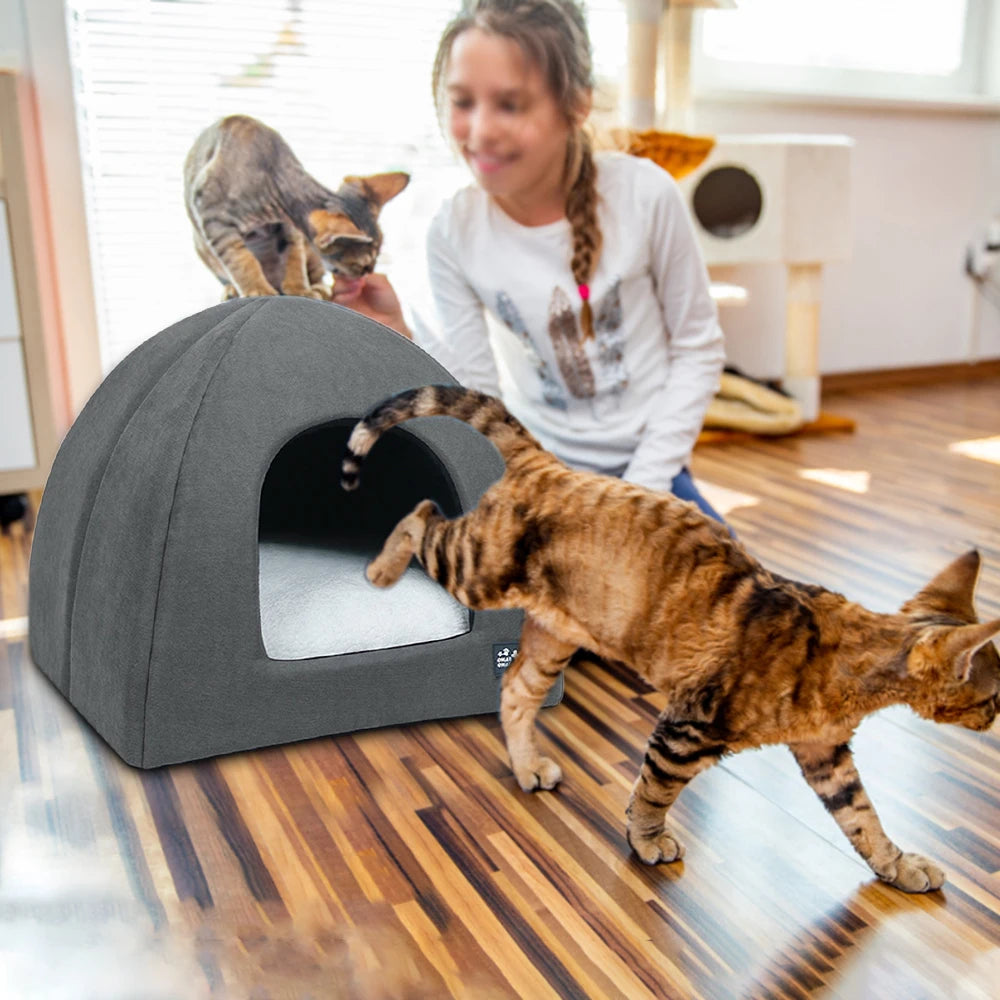 Foldable Cat Dog Bed House with Mat Foldable Cat Dog Bed House with Mat Furvenzy