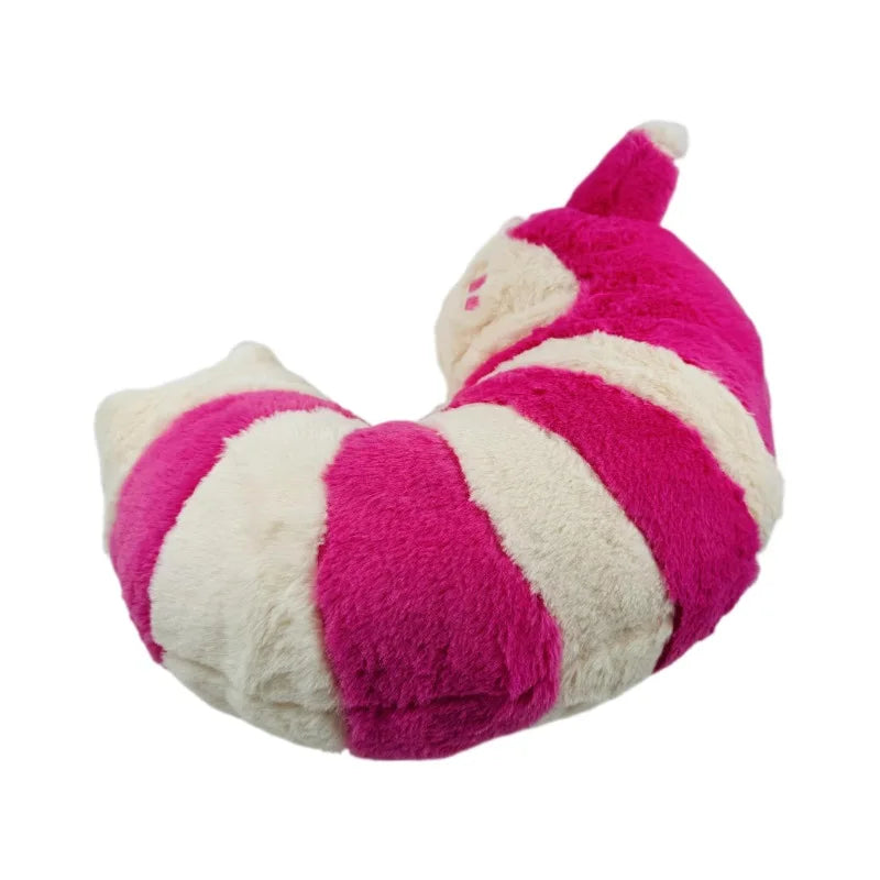 Pokemon Furret, Dratini & Snorlax Plush Neck Pillow A plush crescent-shaped pillow with alternating bright pink and cream-white stripes, featuring a small pink embroidered face on the cream side.