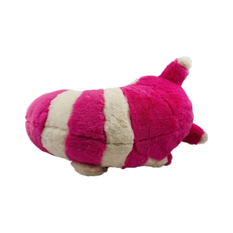 Pokemon Furret, Dratini & Snorlax Plush Neck Pillow A pink and cream striped plush toy shaped like a caterpillar, shown from a side profile on a solid white background.