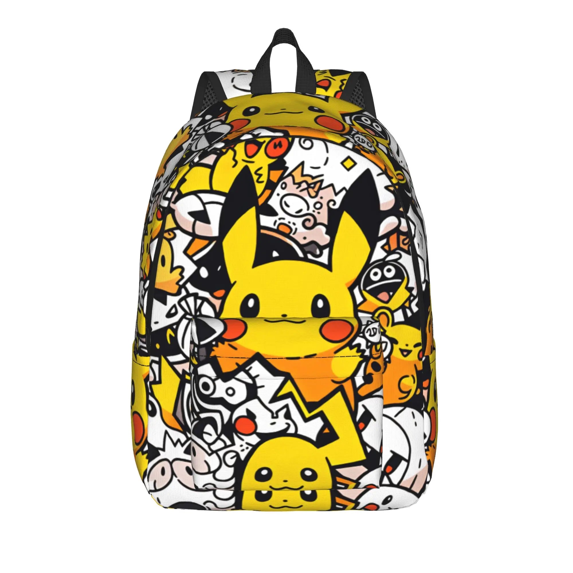 Pokemon Squirtle Backpack – Sport School Bag A backpack featuring a vibrant, all-over cartoon print of Pikachu and other Pokémon characters on a white background.