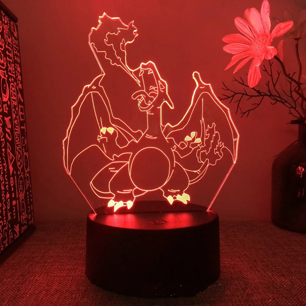Pokemon Pikachu Charizard 3D LED Night Light Pokemon Pikachu Charizard 3D LED Night Light Furvenzy Red