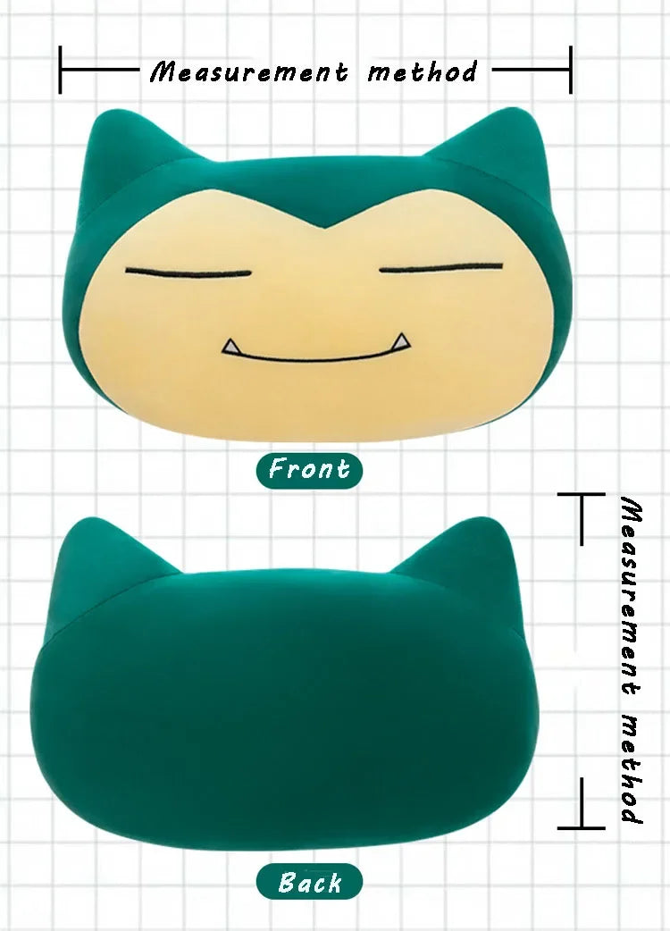 Pokemon Snorlax Plush Pillow – Cute Oversized Stuffed Animal A product diagram showing the front and back measurements of a Snail Jigglypuff plush pillow on a white grid background, with text labels 'Measurement method', 'Front', and 'Back'.