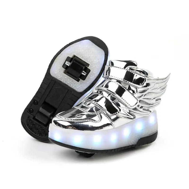 Children Roller Skates LED Sneakers Children Roller Skates LED Sneakers Furvenzy Silver Boy's 1.5 (Girl's 2.5)