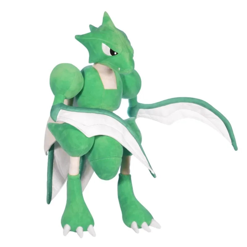 Pokemon Scyther Giant Plush Stuffed Toy Green dragon-like plush toy on a white background