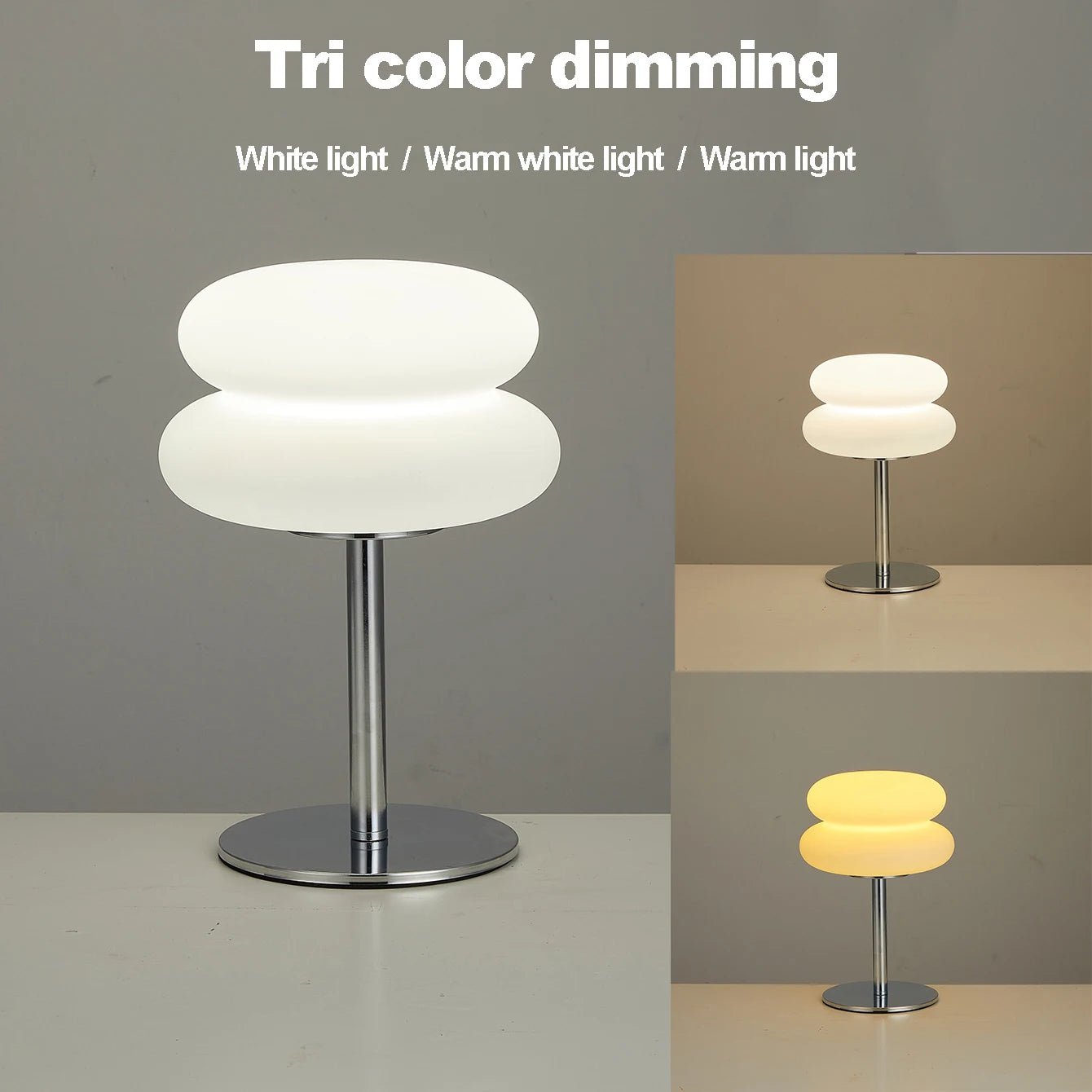 Orange Mushroom Bedside Table Lamp – USB Tri-Color Dimmable Light Table lamp with three color options displayed on a gray background