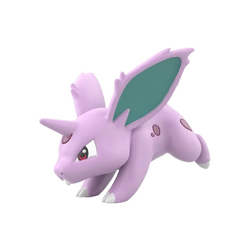 Pokemon Nidoking, Nidorino & Nidoran Shokugan Figure Set Purple cartoon character with green leaf on a white background