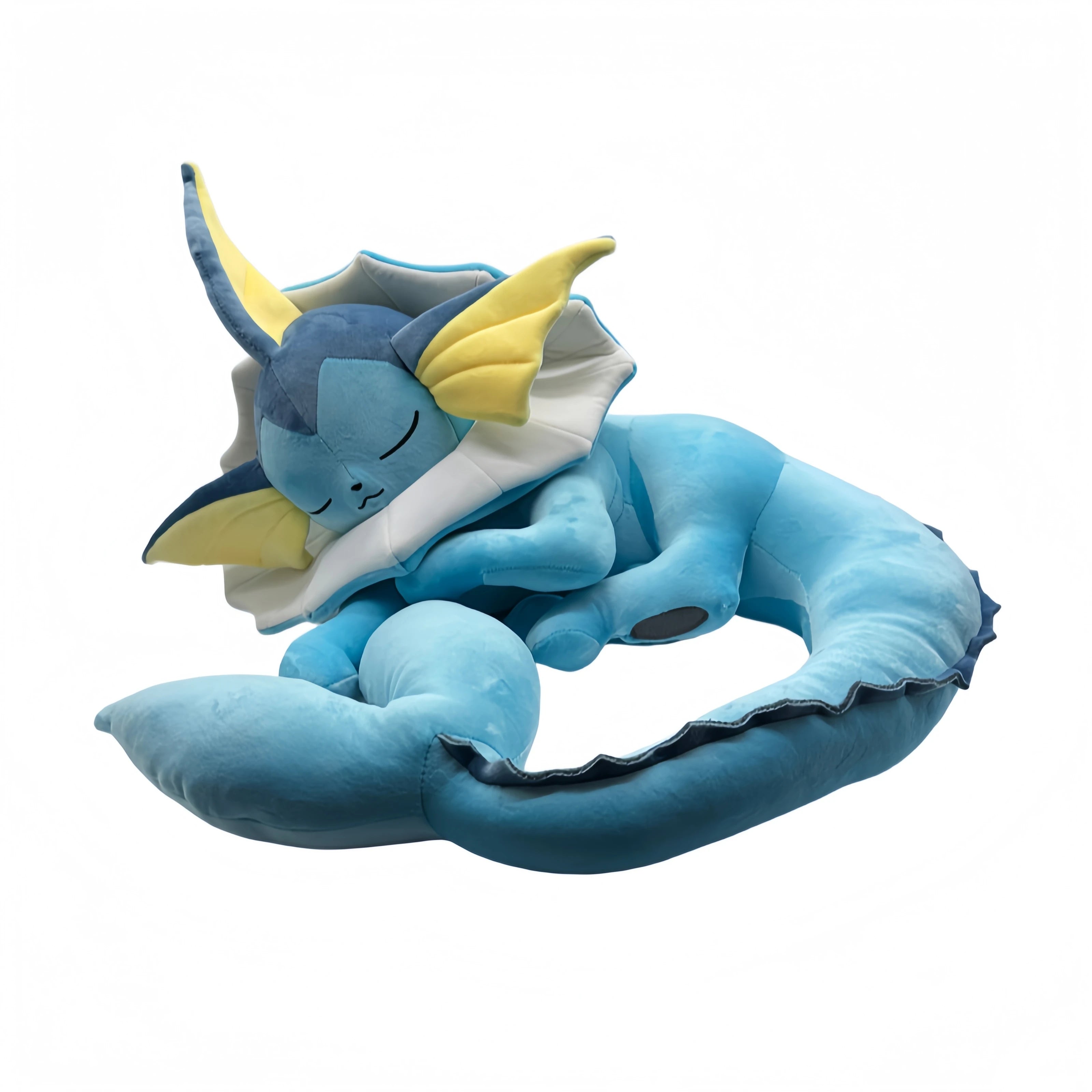 Pokemon Eevee Plush Toy Vaporeon Stuffed Animal Blue dragon-like plush toy with yellow accents on a white background