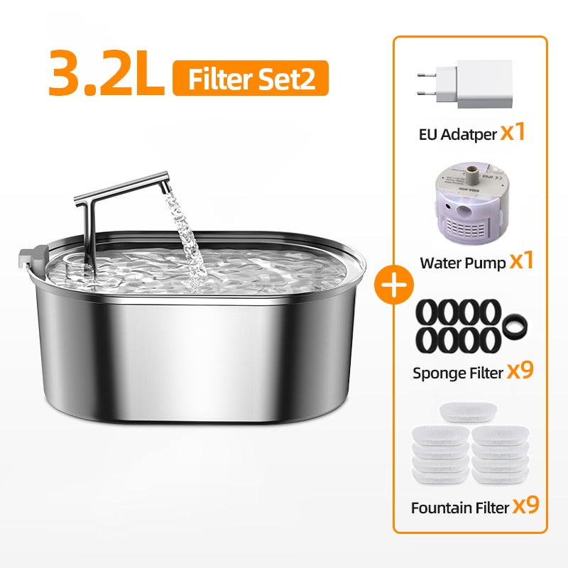 Pet Water Fountain Stainless Steel Pet Water Fountain Stainless Steel Furvenzy Filter Set2