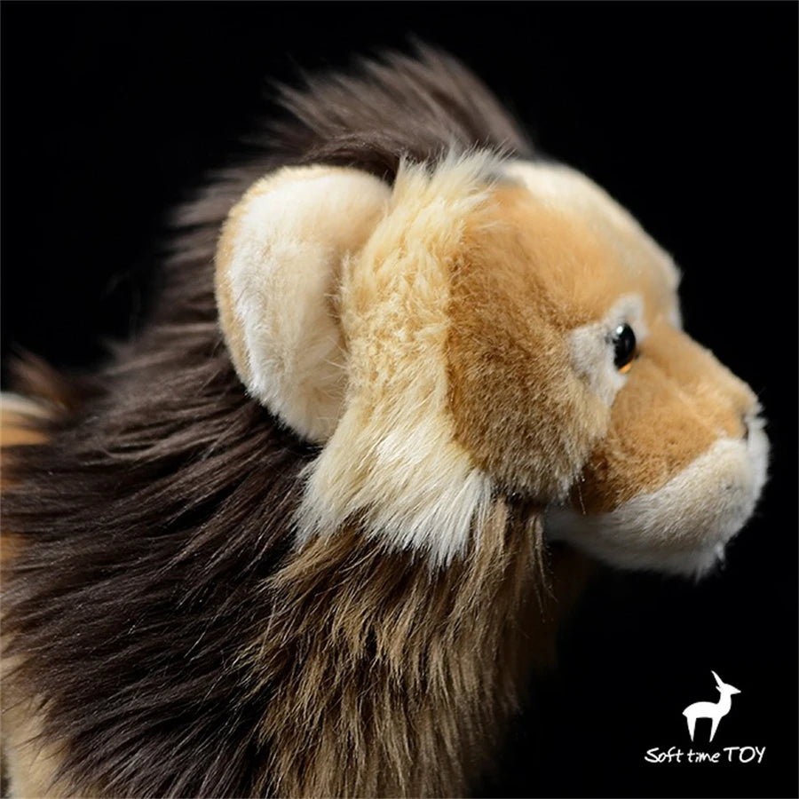 Realistic Lioness Plushie – African Lion Simulation Toy Close-up of a plush lion toy with a black background