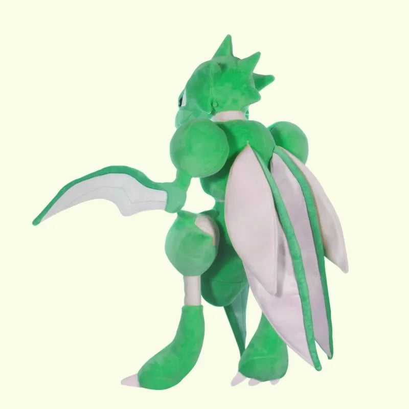 Pokemon Scyther Giant Plush Stuffed Toy Green and white plush toy on a light beige background