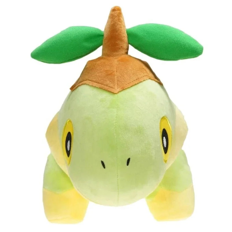 Pokemon Torterra Plush Toy – Turtwig Evolution Stuffed Doll Plush toy resembling a green creature with a brown shell on a white background