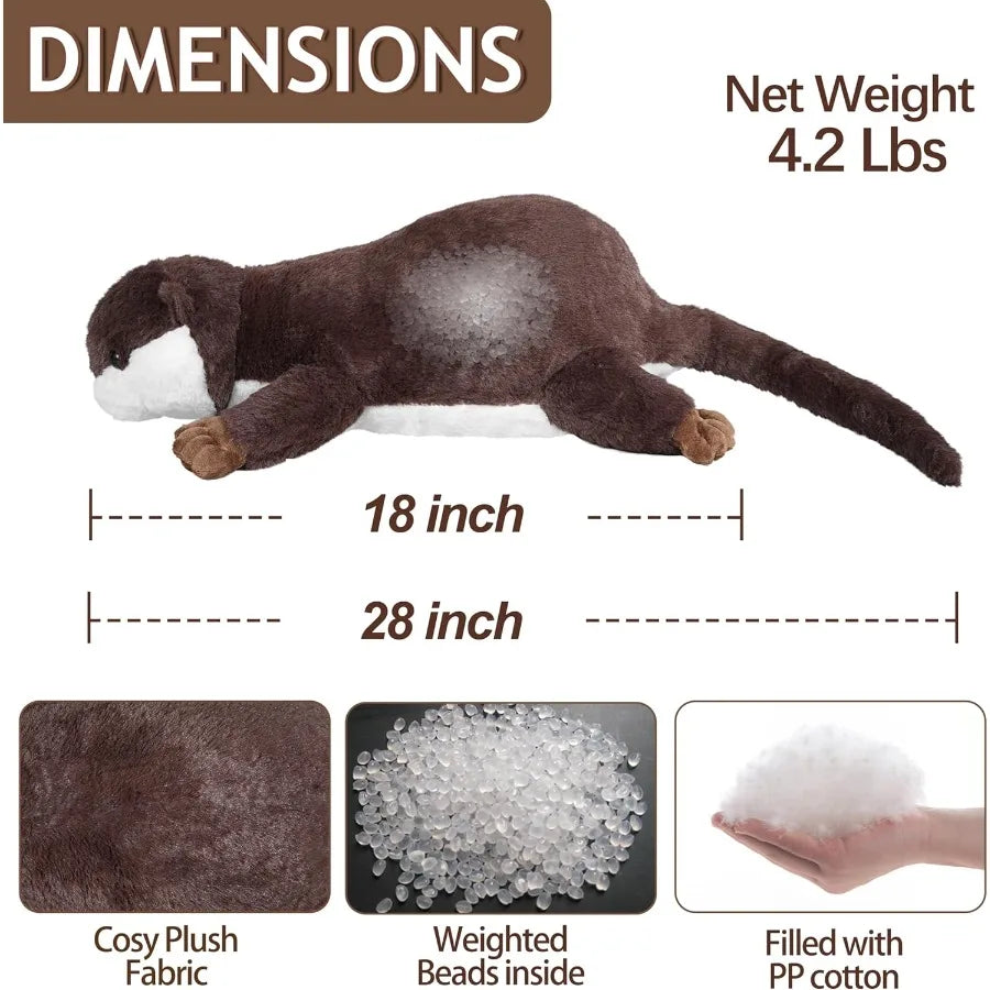 Weighted Otter Plush Toy – Soft Calming Hug Pillow Plush otter toy with dimensions, weight, and material information displayed.