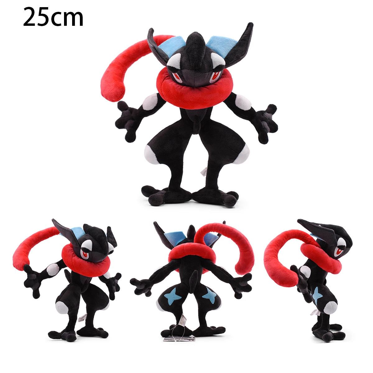Pokemon Plush Toy – Arceus, Greninja, Haunter, Yveltal & Terapagos Plush toy of a character with red tongue and black body on a white background, labeled 25cm.
