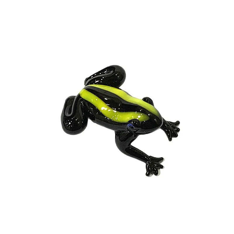 Murano Glass Frog Figurine – Cute Animal Tabletop Home Décor Gift Glass frog figurine with black and green colors on a white background