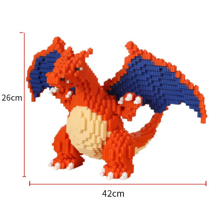Pokemon Fire-Breathing Dragon Building Blocks – Model Brick Toy Toy figure of a dragon-like creature with dimensions indicated on a white background