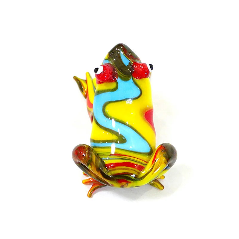 Murano Glass Frog Figurine – Glass Animal Mini Statue Home Accent Colorful glass frog figurine on a white background