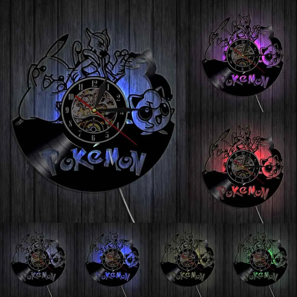 Pokemon Pikachu Vinyl Wall Clock Pokemon Pikachu Vinyl Wall Clock Furvenzy With LED 3