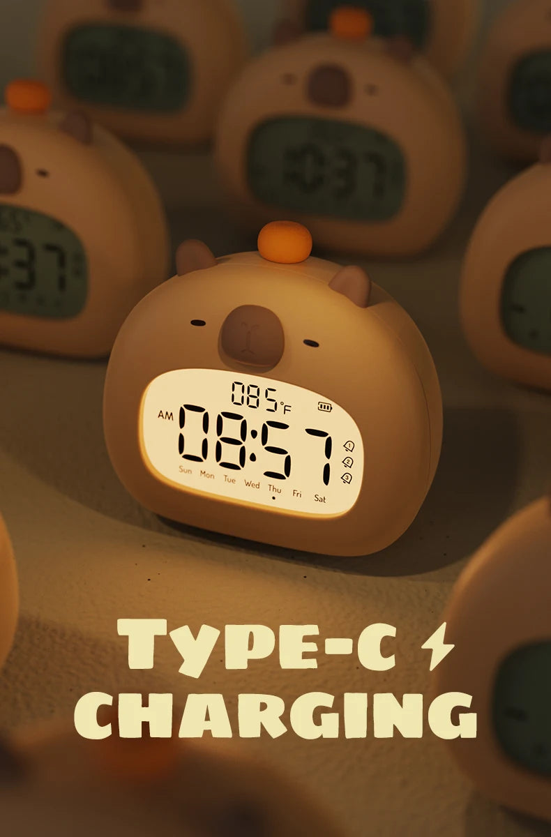 Capybara LED Night Light & Alarm Clock – USB Rechargeable Capybara LED Night Light & Alarm Clock – USB Rechargeable