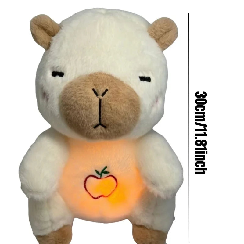 Breathing Otter & Capybara Plush with Light & Sound Plush toy with glowing belly featuring an apple design, size indicated as 30cm/11.81inches.