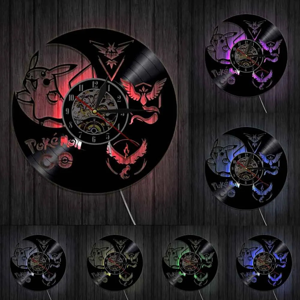 Pokemon Pikachu Vinyl Wall Clock Pokemon Pikachu Vinyl Wall Clock Furvenzy With LED 2