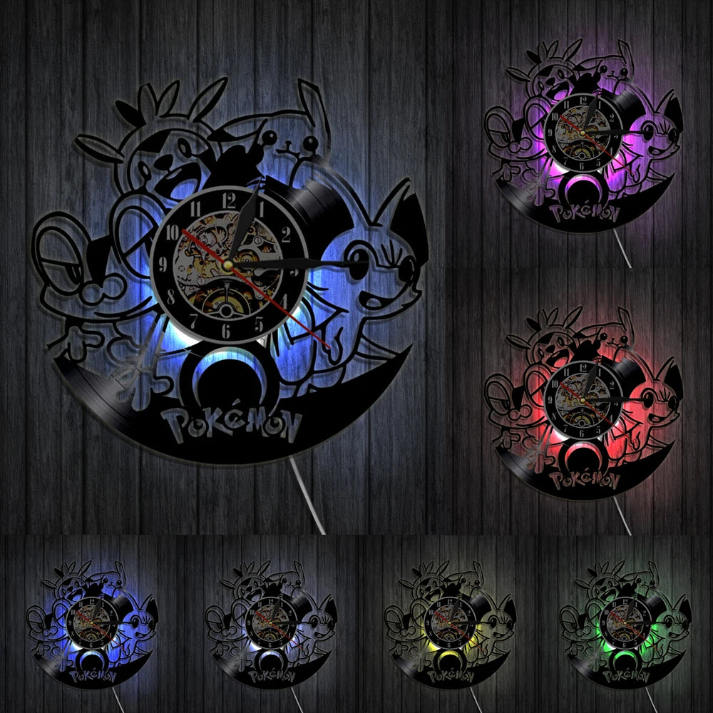 Pokemon Pikachu Vinyl Wall Clock Pokemon Pikachu Vinyl Wall Clock Furvenzy With LED 4