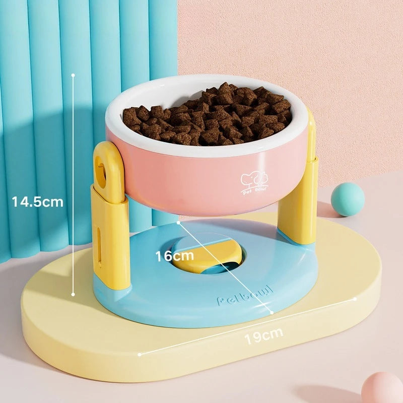 Adjustable Pet Bowl with Suction Cup Anti-Slip Colorful pet toy with a bowl of food on a light background