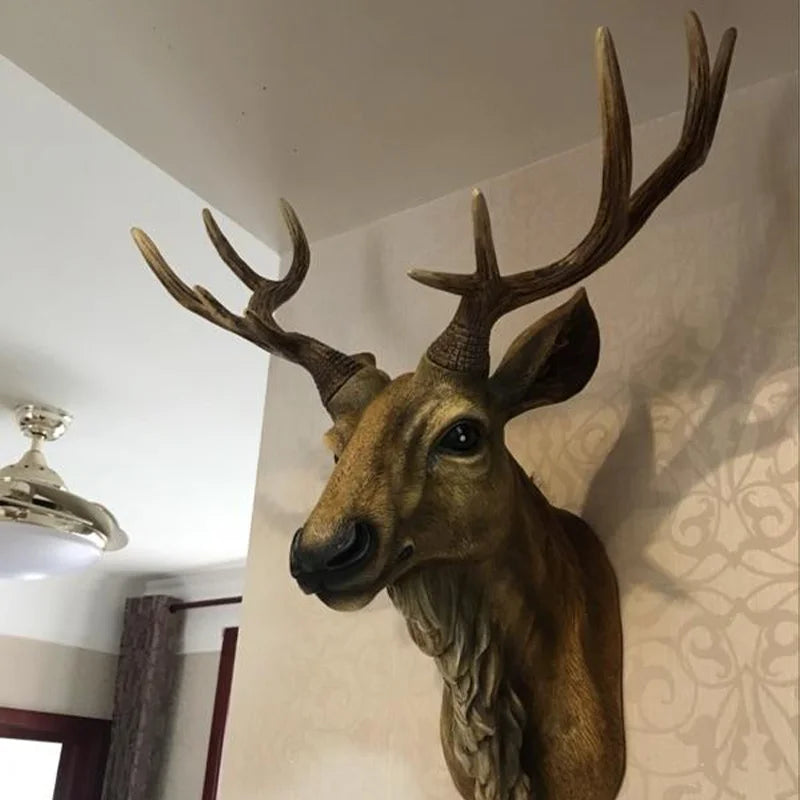 Faux Deer Head Wall Decor – 17” Rustic Farmhouse Mount Decorative deer head with large antlers mounted on a wall.