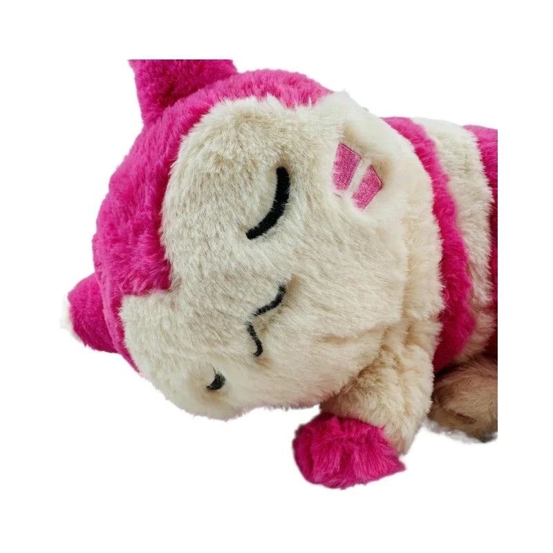 Pokemon Furret, Dratini & Snorlax Plush Neck Pillow A plush toy of a sleeping character with cream-colored fur and bright pink accents, shown against a plain white background.