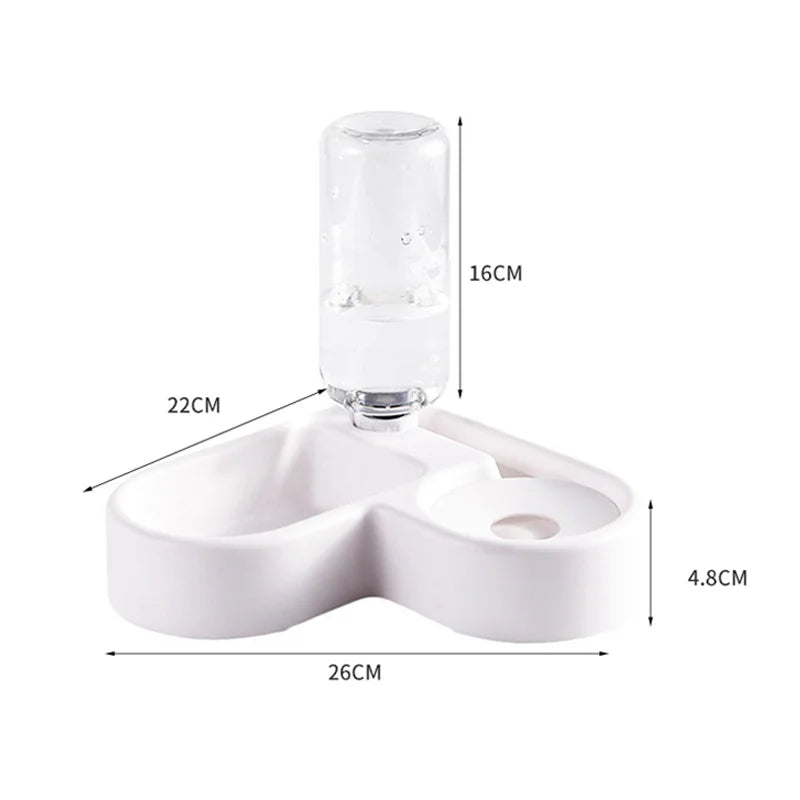 2 in1 Automatic Pet Water Dispenser & Food Bowl for Cats & Dogs White pet water fountain with dimensions labeled on a white background