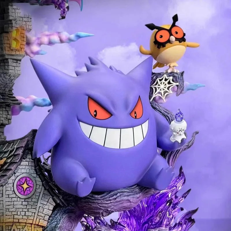 Pokemon Gengar Evolution Figure – Gengar, Haunter & Gastly Purple monster with red eyes and a wide grin on a purple background