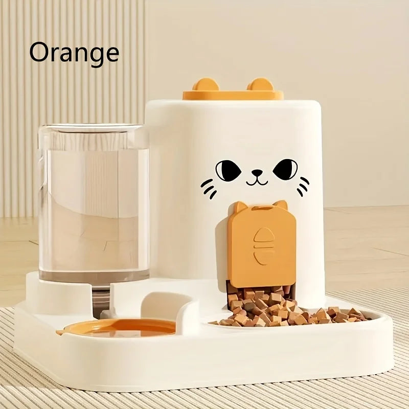 Automatic Pet Feeder with Water Dispenser Large Capacity Pet feeding station with water dispenser and food bowl on a neutral background