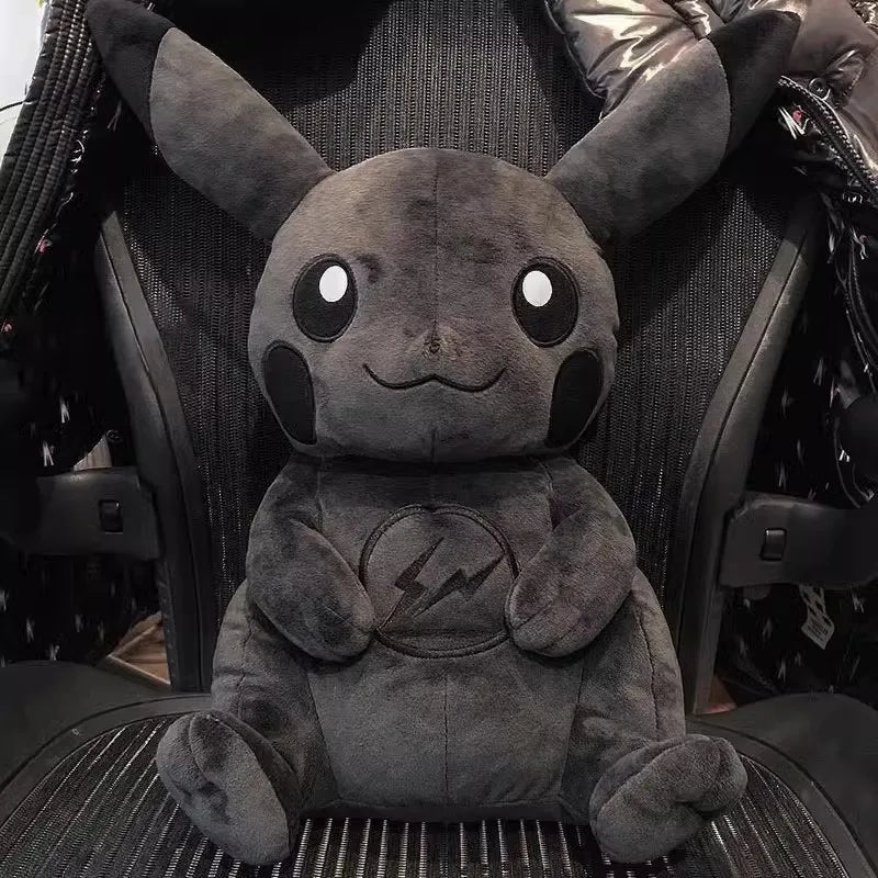 Dark Pikachu Plush Pillow Black Kawaii Doll Gray plush toy with large ears and round eyes on a textured surface