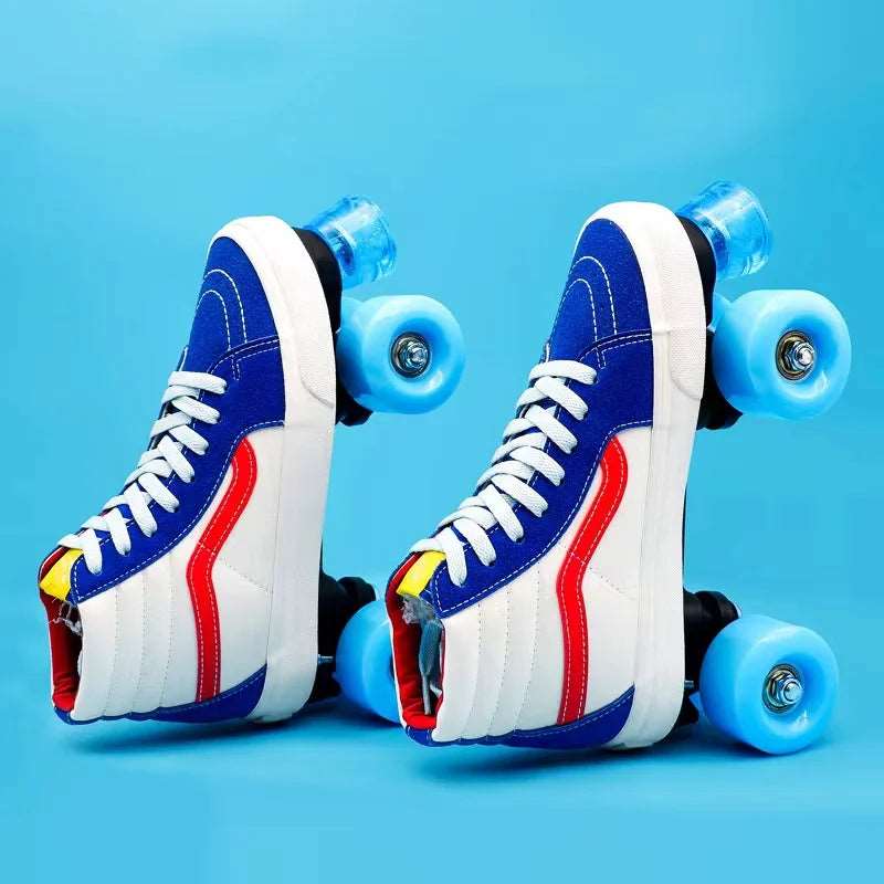 Canvas Roller Skates Blue and White Canvas Roller Skates Blue and White Furvenzy