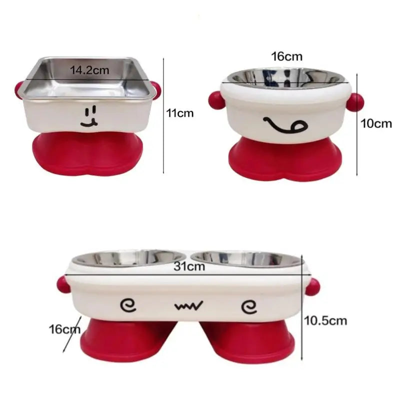 Elevated Pet Bowl Stainless Steel Anti-Slip Feeding Dish Measurement chart of pet bowls with dimensions on a white background