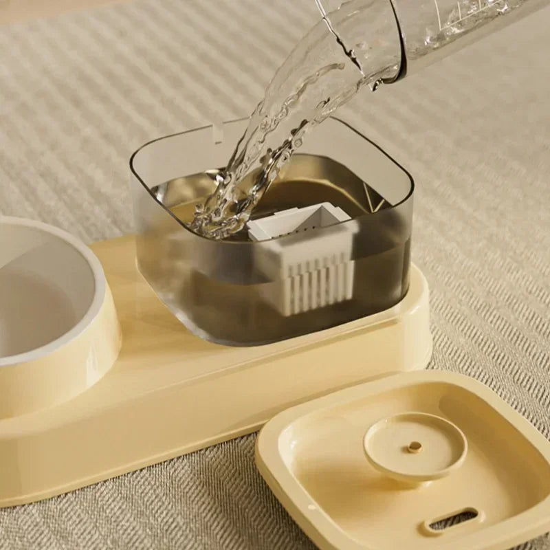 2 in 1 Cat Water Fountain Auto Filter USB Quiet Feeder Pet water fountain being filled with water on a textured surface