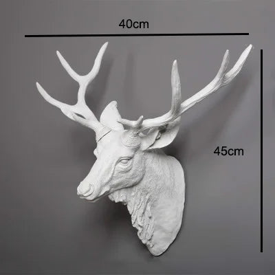 Faux Deer Head Wall Decor – 17” Rustic Farmhouse Mount White deer head sculpture with measurements on a gray background