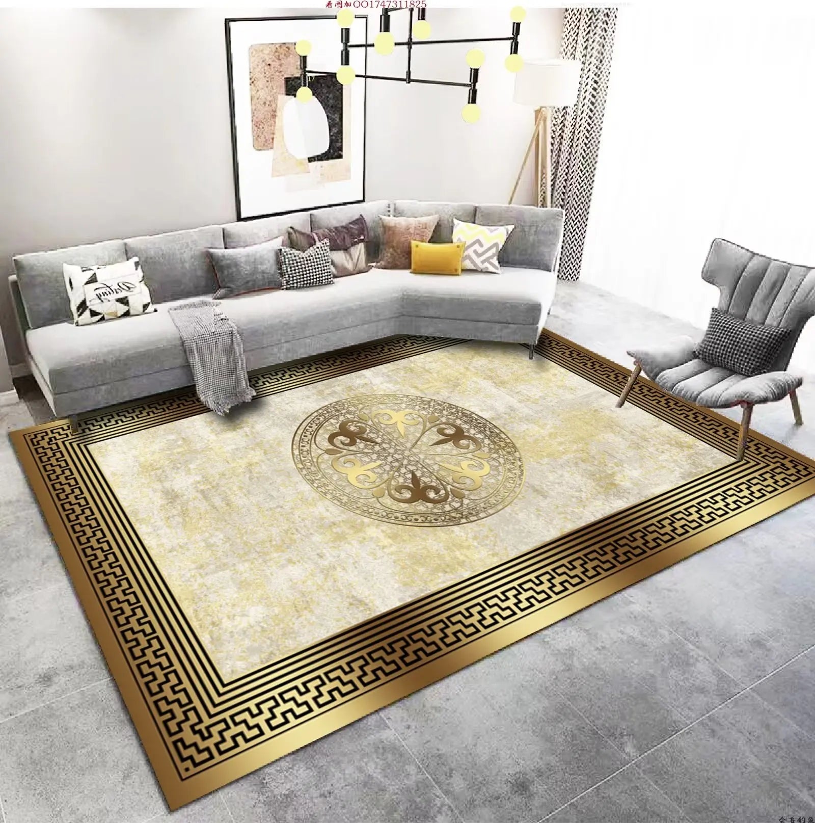 Luxury Living Room Golden Carpet Luxury Living Room Golden Carpet Furvenzy 4 80x160cm 31.5x63in