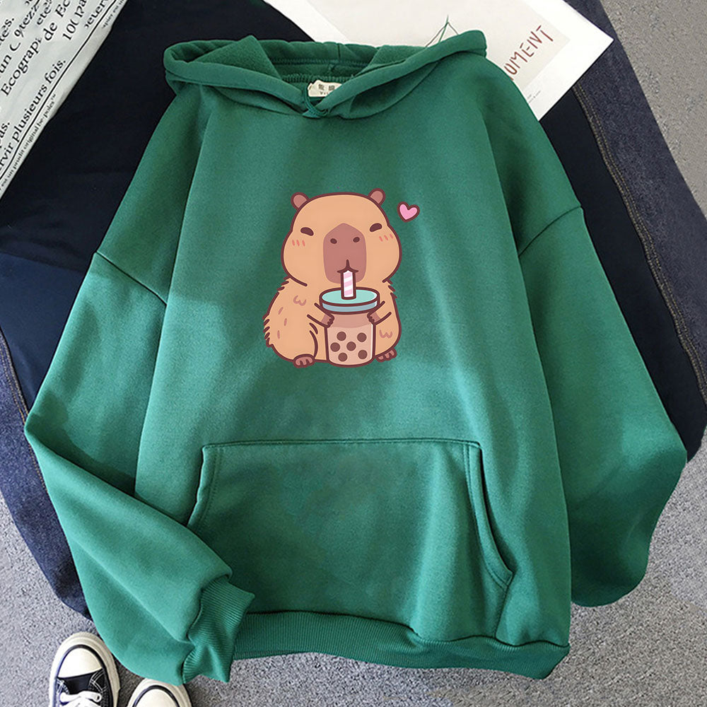 Capybara Drinking Bubble Tea Hoodie Capybara Drinking Bubble Tea Hoodie Furvenzy