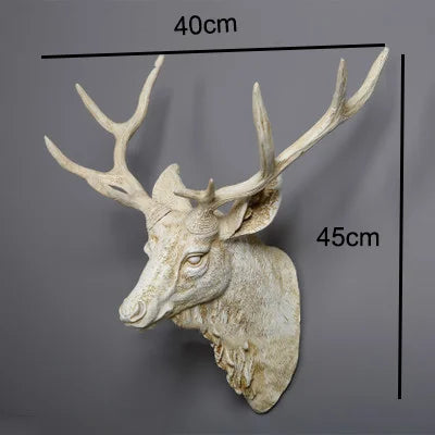 Faux Deer Head Wall Decor – 17” Rustic Farmhouse Mount Decorative deer head wall mount with measurements on a gray background